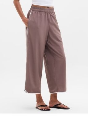 Athleta Cropped Wide-Leg Track Pants in Mauve with White Trim
